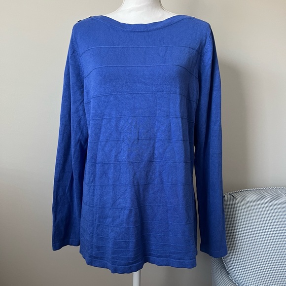 Davina Long Sleeve Blue Sweater Size Medium Textured Lines Decorative Buttons - Picture 1 of 9